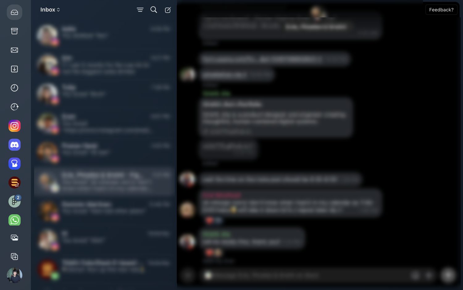 my Beeper inbox on Mac, with every conversation blurred
