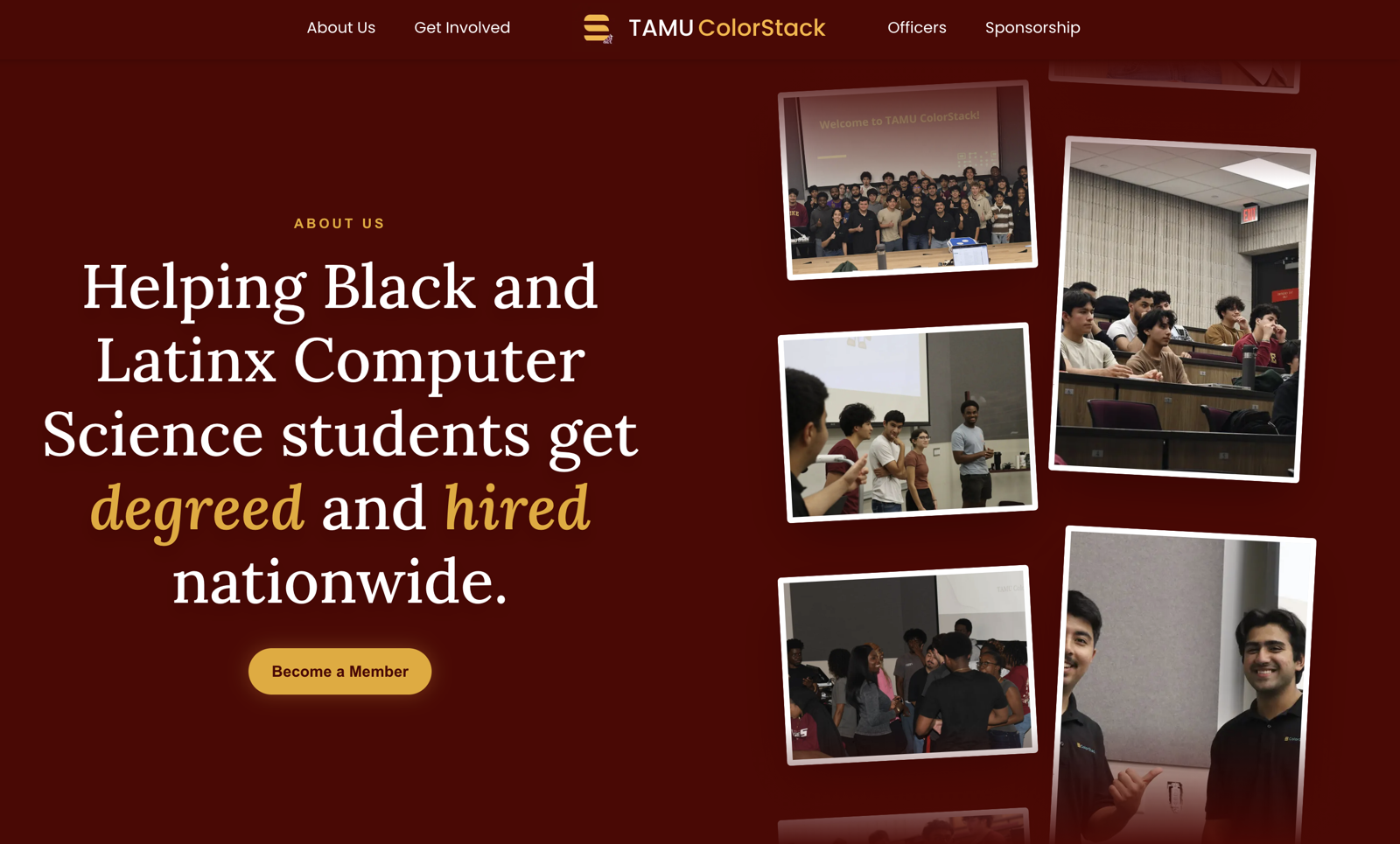 TAMU ColorStack website hero section with headline and photo collage
